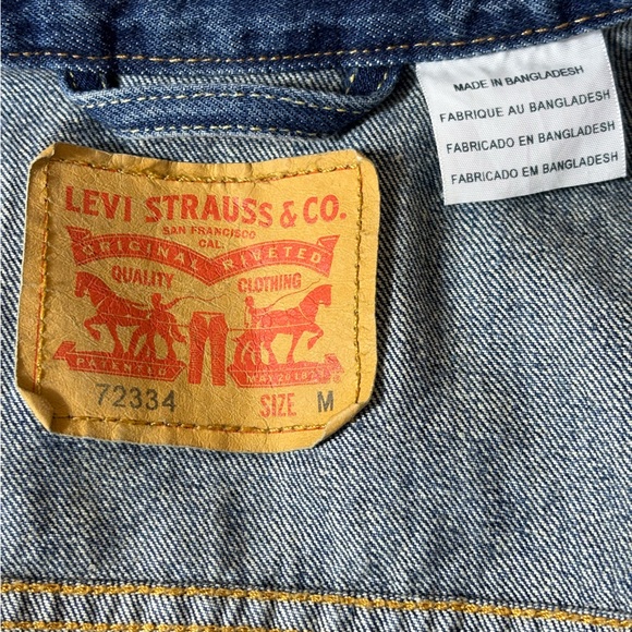 Levi’s Denim Jacket Western Distressed Unisex Trucker Jacket Blue Size Medium - Picture 7 of 11